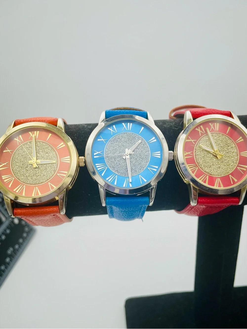 3 Manhattan by Croton Watches w/ Silver Glitter Dial. Orange, Red, Blue